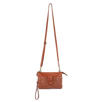 Weaved crossbody phone bag - 21-0031NW - Cognac